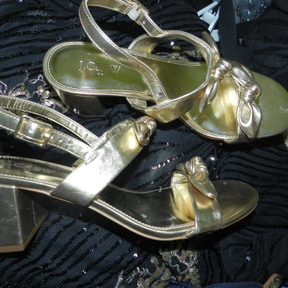 J.Crew  Metallic Gold Knotted Double-Bow Heeled Women’s 10M US/40U🆕📦⌚🏃🏻💨⚡🚚 - Picture 7 of 16